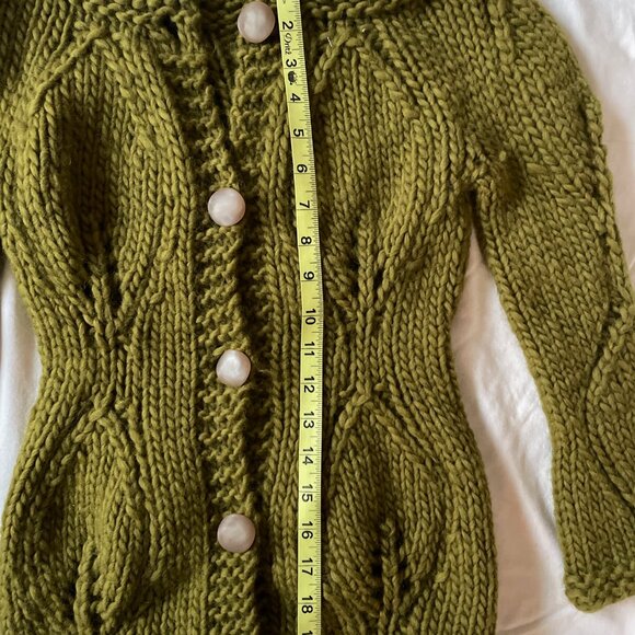 Olive Green Chunky Patterned Cardigan with Big Buttons - Picture 4 of 4